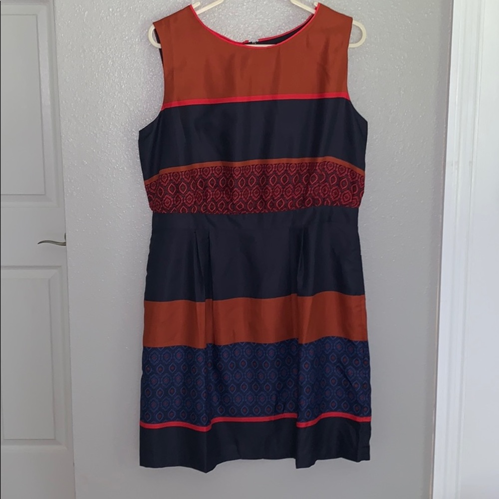 Burnt orange and navy dress